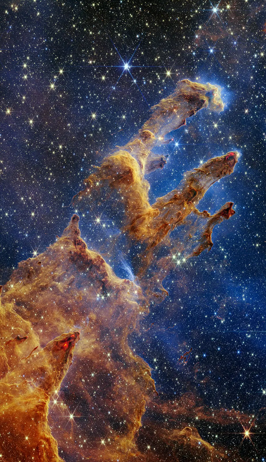 The Pillars of Creation in the Eagle Nebula, imaged by the James Webb Space Telescope