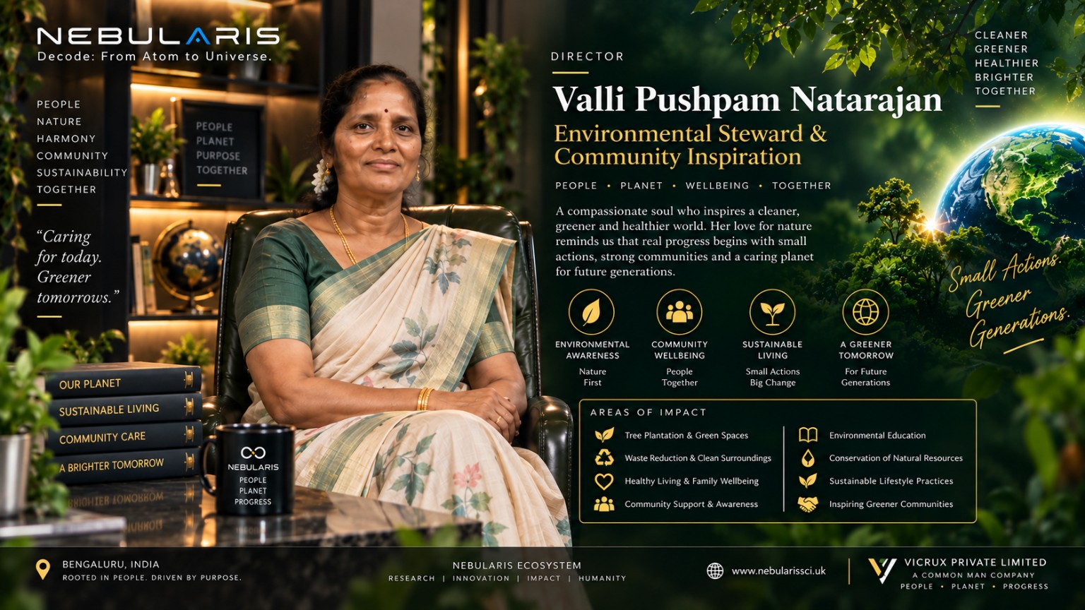 Valli Pushpam Natarajan — Environmental Steward and Community Inspiration, represented by Earth